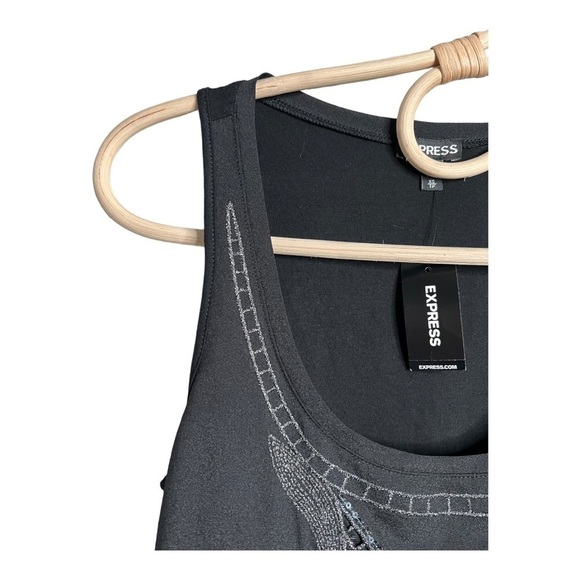 Express Black Silver Metallic Embroidered Embellished Tank Top/Cami Size XS NEW - Picture 7 of 17